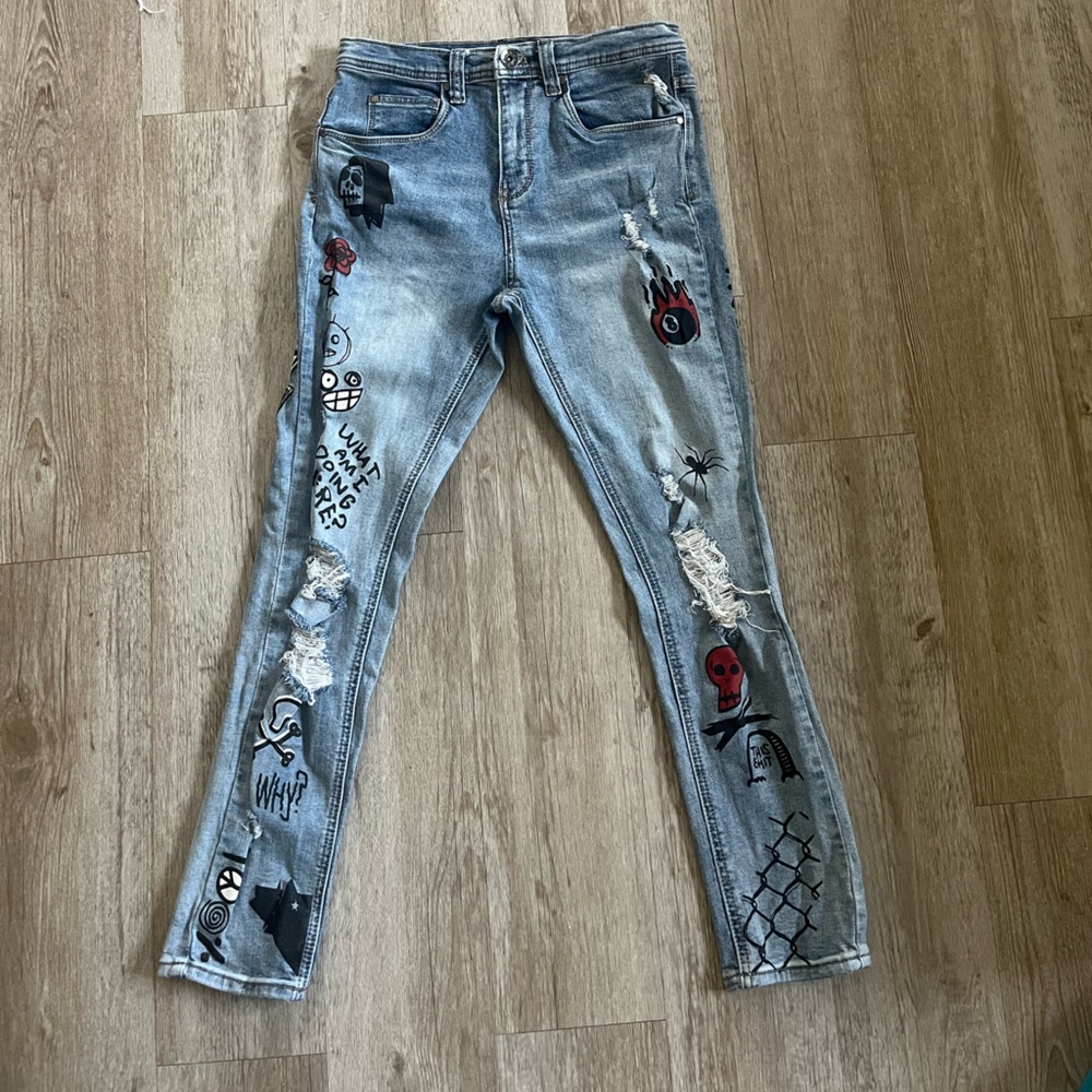 Lure Men’s Printed Tapered Skinny Jeans 28w